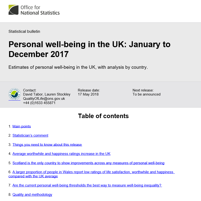 Research: Personal well-being in the UK: January to December 2017 1
