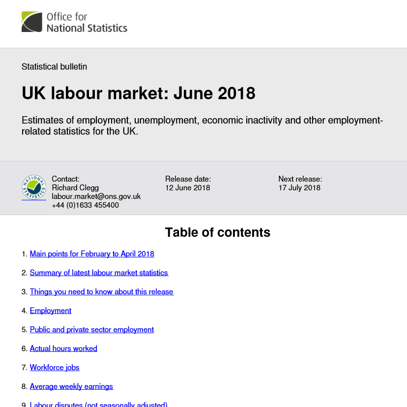 Research: UK labour market: June 2018 1