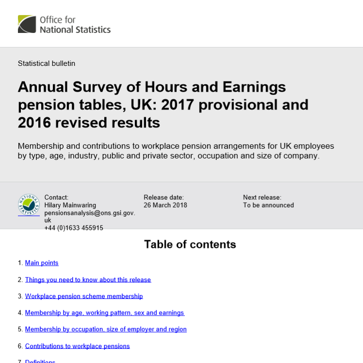 Annual Survey of Hours and Earnings pension tables 1