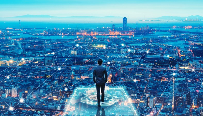 Main looking out at a city