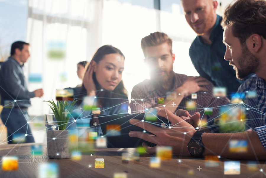 Employees looking at social media