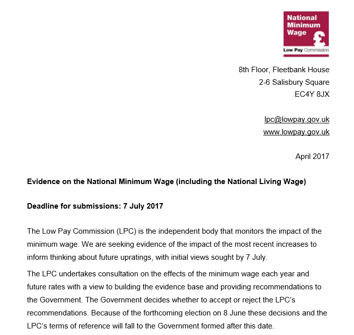 Low Pay Commission consultation 2017 1